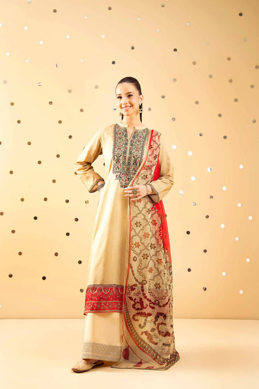 2 Piece - Printed Embroidered Suit - PE25-391